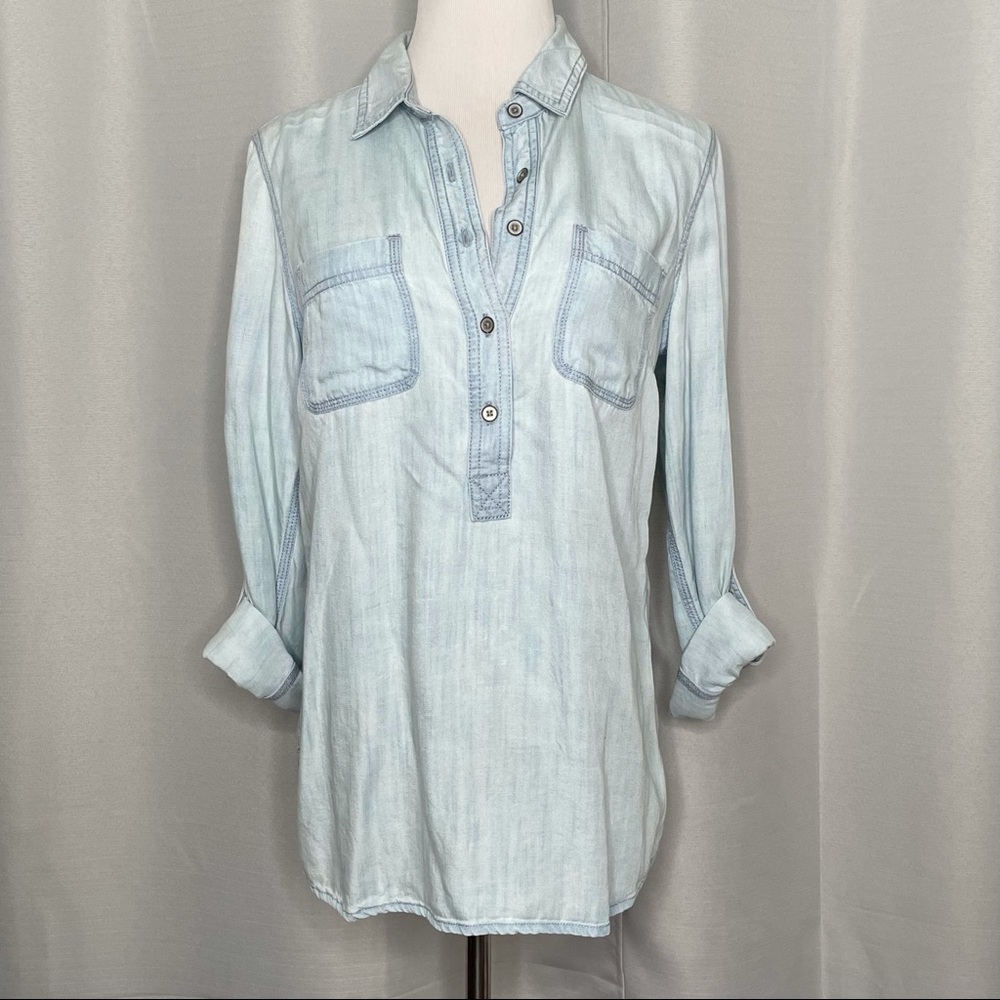 Talbots Light Chambray Roll Tab Tunic - image 1